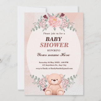 Convites Chamada de chá de bebê de urso branco floral