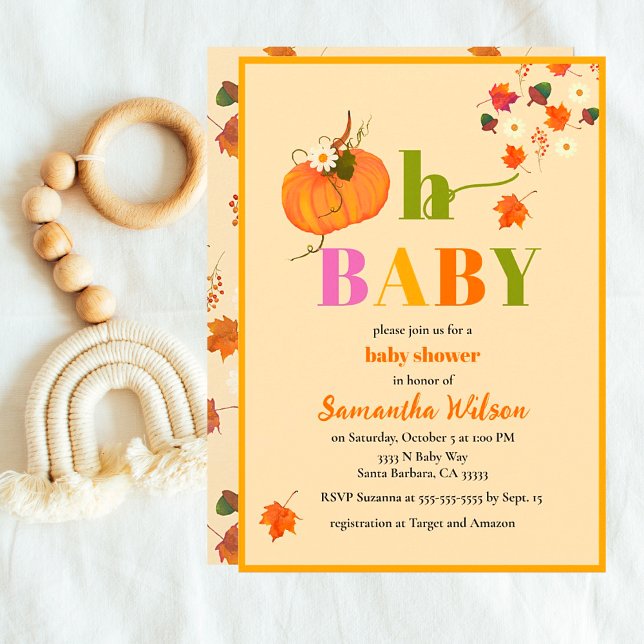 Convites Chamada de Chá de fraldas de Abóbora de Queda (Fall Pumpkin Oh Baby Cute Autumn Baby Shower Invitations.)