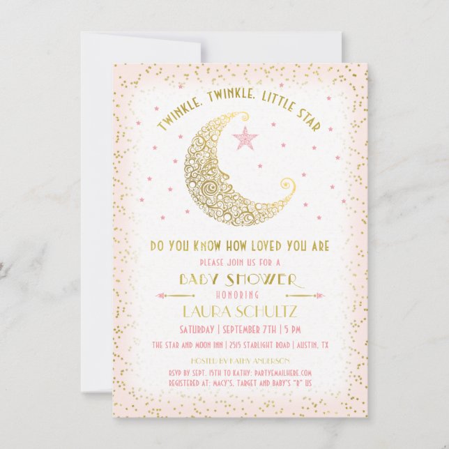 Convites Chamada de Chá de fraldas de Estrelas Pequenas e B (Frente)