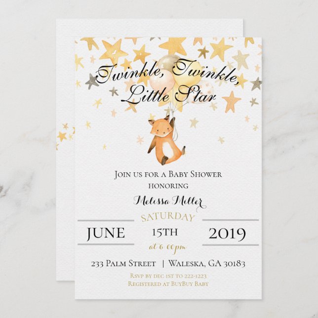 Convites Chamada de Chá de fraldas de Estrelas Pequenas e B (Frente/Verso)