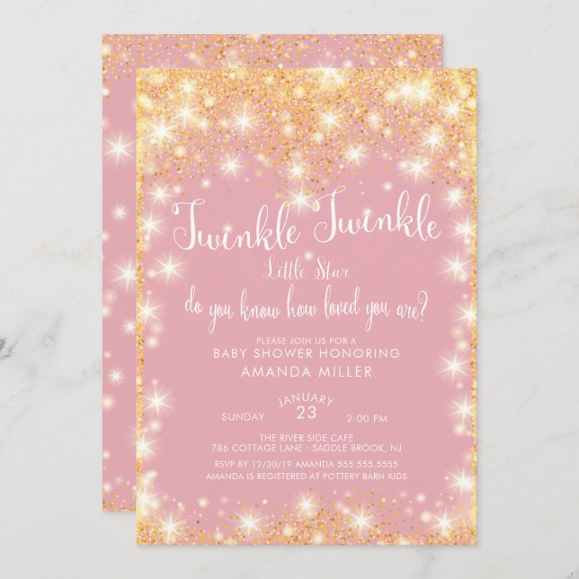 Convites Chamada de Chá de fraldas de Estrelas Pequenas e B (Frente/Verso)