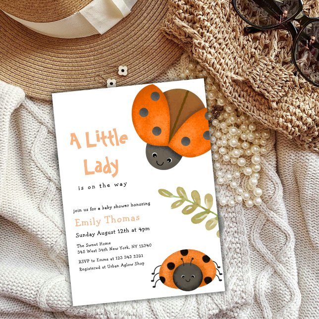 Convites Chamada de Chá de fraldas Ladybug da Cama de Aquar (Cute Watercolor Little Ladybug Baby Shower Invitat Invitation)