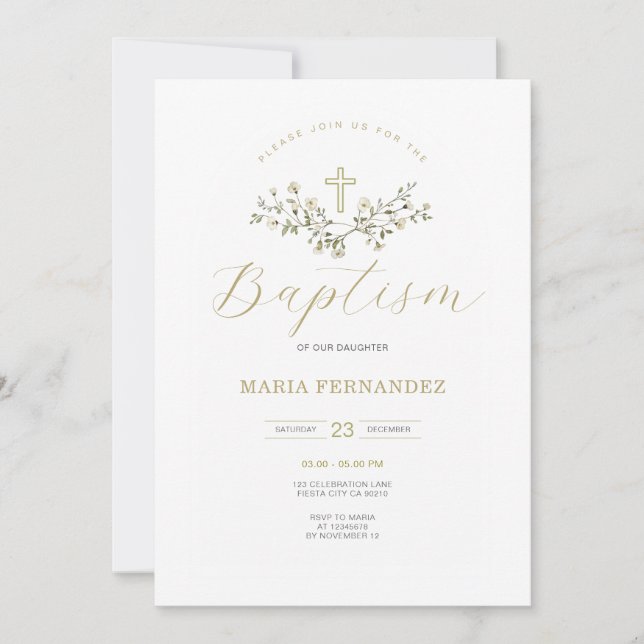 Convites Chamada de Christening de flores silvestres (Frente)