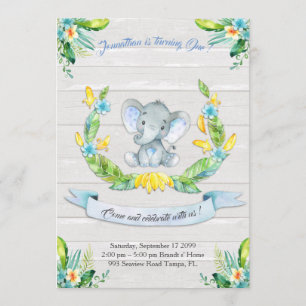 Convites Chamada de Elefante Floral, Menino 1rua