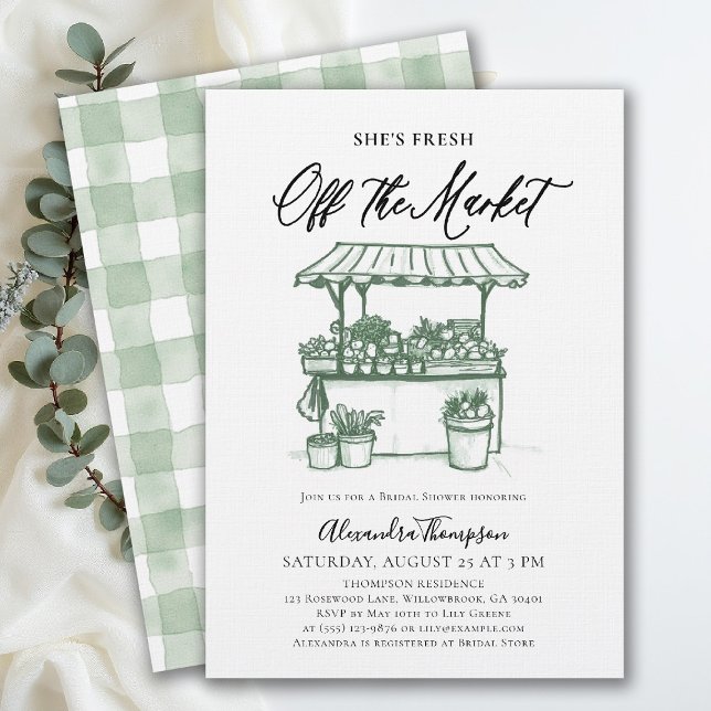 Convites Chamada de Noiva de Caligrafia Fresca do Mercado (fresh off the market bridal shower invitation farmers stand hand drawn modern calligraphy)