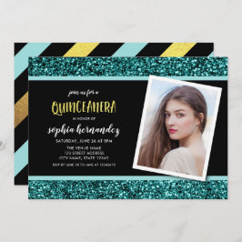 Convites Chamada de Quinceanera com Glitter Teal