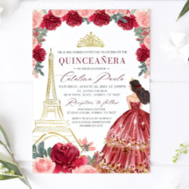 Convites Chamada De Quinceanera Floral Burgundy Blush, Verm