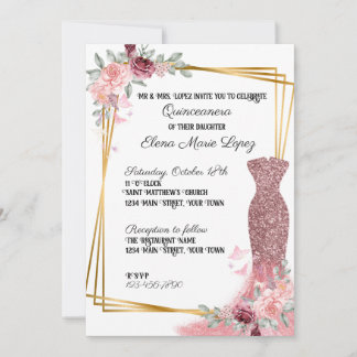 Convites Chamada de Quinceanera Floral Cinzenta Rosa Cinzen