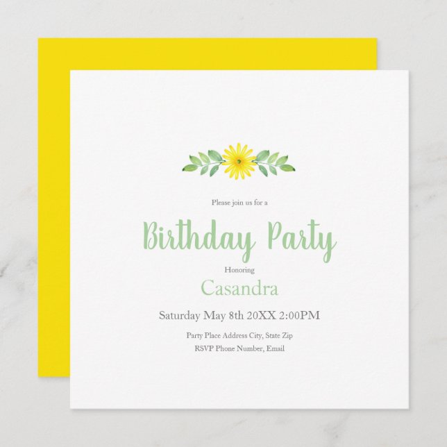 Convites Chamada de Swag Floral com Aquarela Amarela (Frente/Verso)