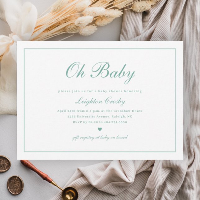 Convites Chamada Elegante Caligrafia Neutra Oh Bebê Chuveir (Elegant calligraphy script gender neutral baby shower invitations.)