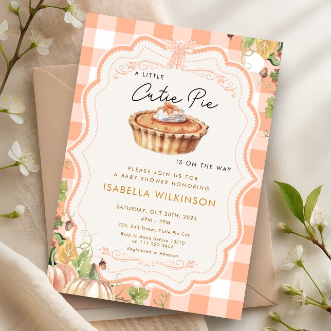 Convites Chamada Festa de Bebê Torta de Abóbora Cutie Pie (Cutie Pie Fall Pumpkin Pie Baby Shower Invitation)