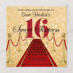 Convites Chamada Glitter Red Carpet Hollywood Sweet 16
