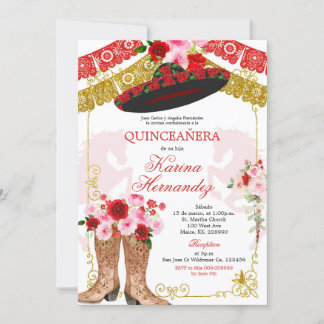 Convites Chamada Mexicana Red e Dourada Girl Mis Quince