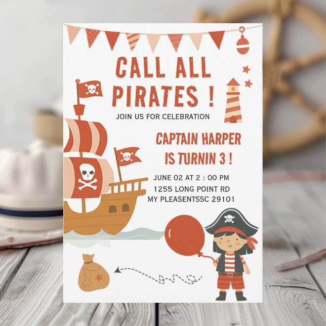 Convites Chamada para Todos os Piratas Aniversário de Crian (Criador carregado)