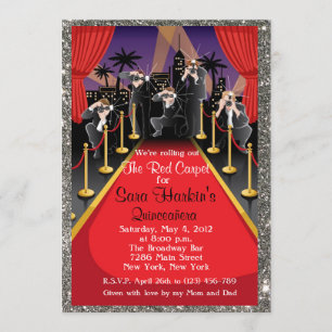 Convites Chamada Red Carpet Hollywood Glitter Quinceañera