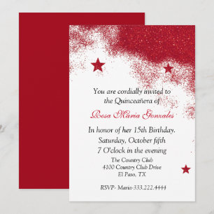 Convites Chamada Red Glitter Quinceañera