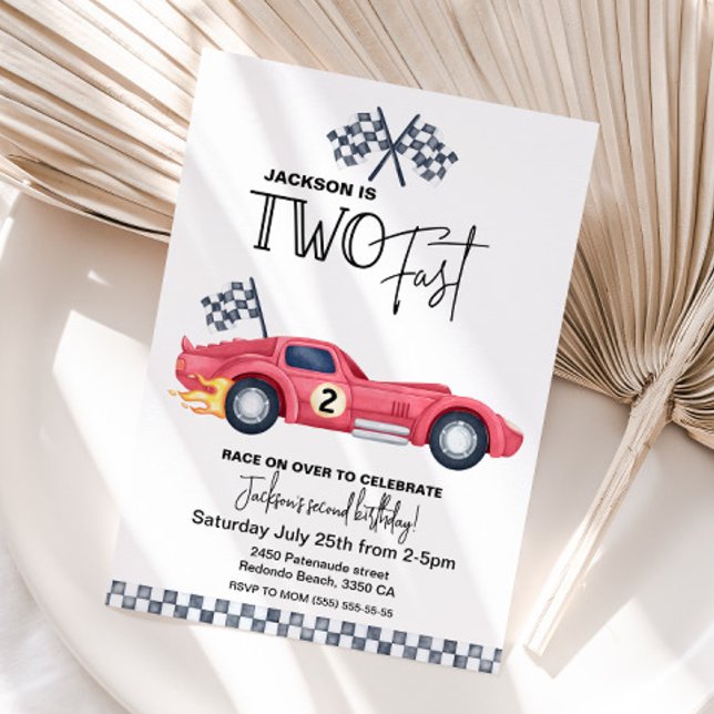 Convites Chamada Red Race 2 FAST Aniversário (Red Race car TWO FAST birthday invitation)