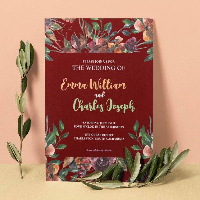 Convites Chamada Tema de Casamento de Flores Selvagens Escu (Criador carregado)