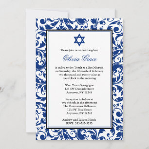 Convites Chamadas Azul De Bat Mitzvah De Rosto