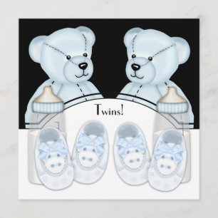 Convites Chamadas de Bebê-Bebê Blue Teddy Bear Twin Boys