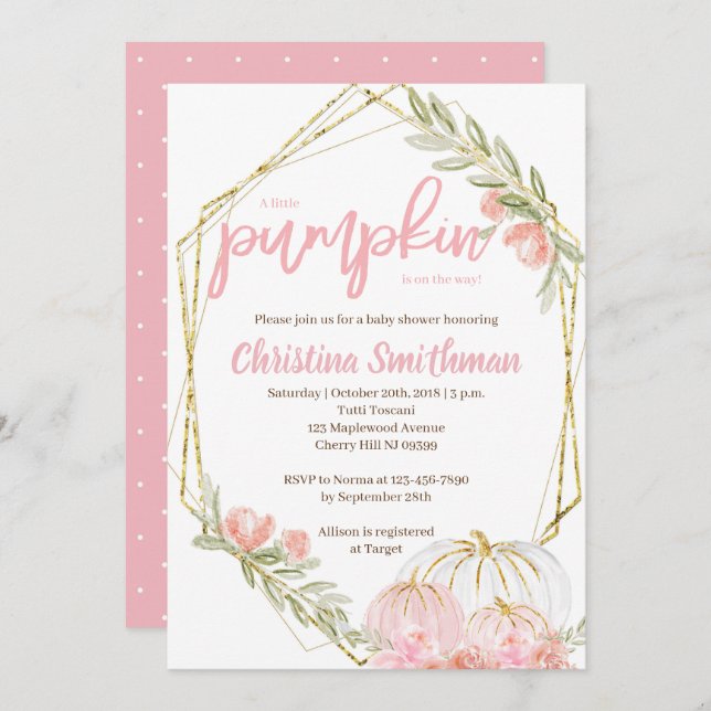 Convites Chamadas De Bebê De Abóbora Para Garota (Frente/Verso)