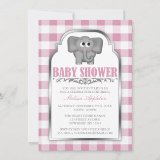 Convites Chamadas de Bebê Gingham Gingham, Elefante Cinza, 