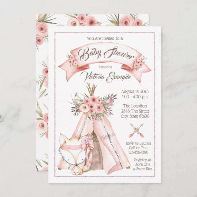 Convites Chamadas de Bebê Tribal para Raposa Tee (Frente/Verso)