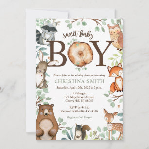 Convites Chamadas de Bebê Woodland para Menino