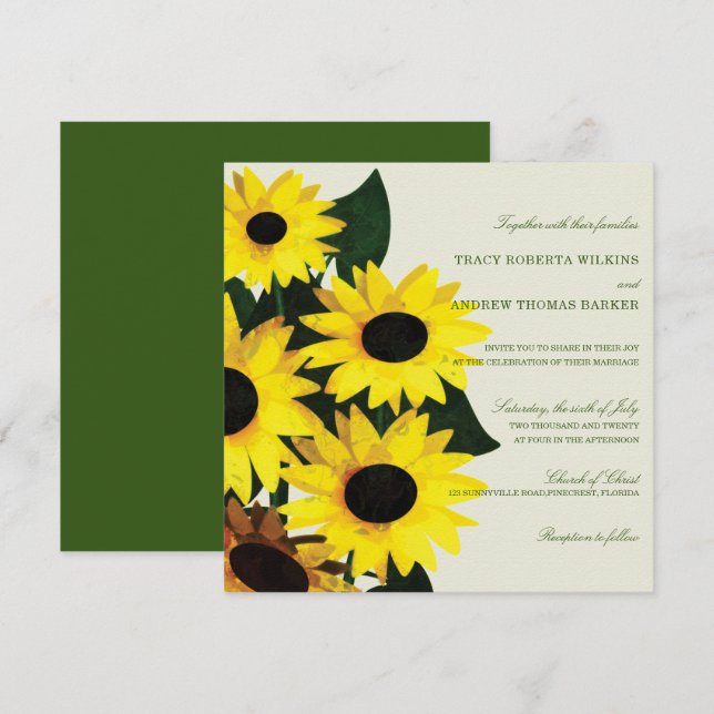Convites Chamadas de Casamento Amarelo de Girassóis (Frente/Verso)