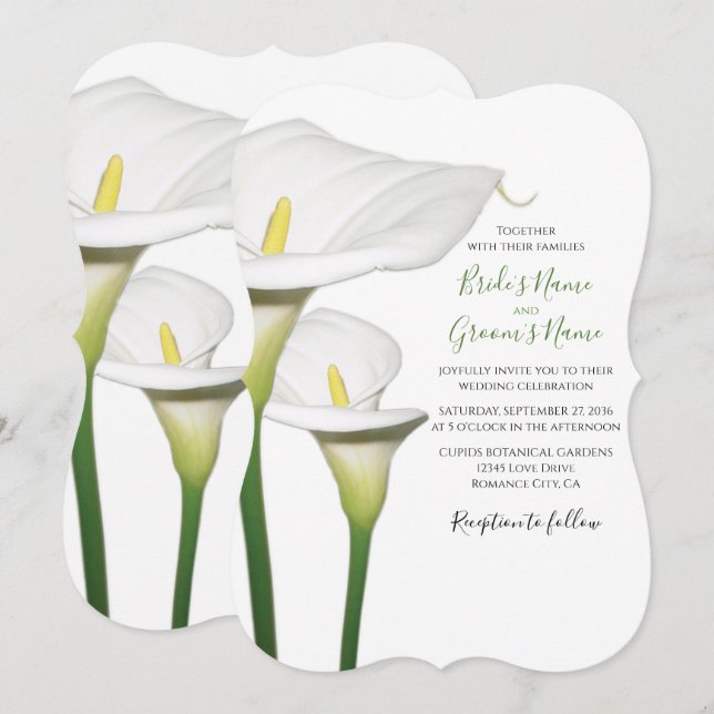 Convites Chamadas de Casamento de Lírios Brancos Elegantes (Frente/Verso)