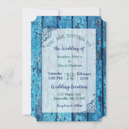 Convites Chamadas de Casamento de Madeira em Azul-Vestígios