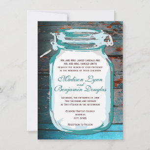 Convites Chamadas de Casamento de Madeira Rustic Teal Mason