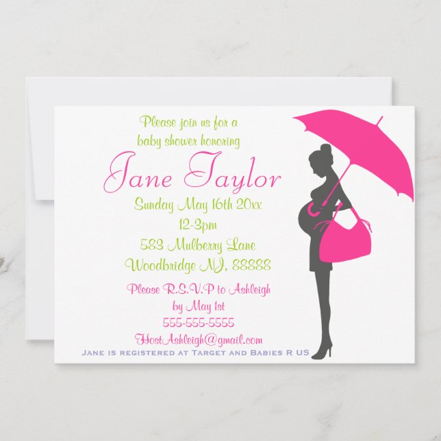Convites Chamadas de Chuveiro de Bebês de Silhueta Magenta (Frente)