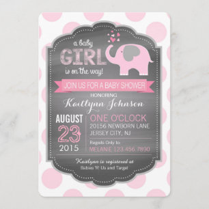 Convites Chamadas de elefante rosa e de bebê dots