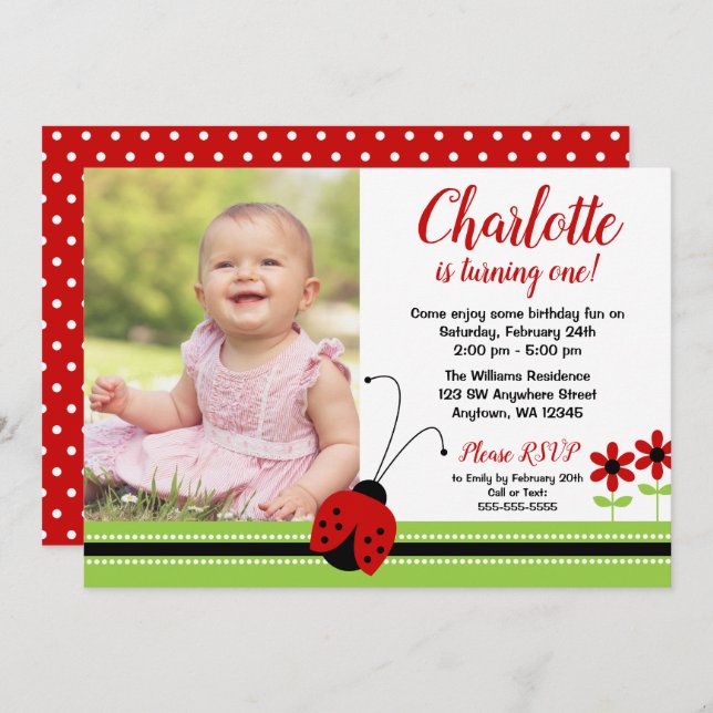 Convites Chamadas de Foto de Aniversário da Menina Vermelha (Frente/Verso)
