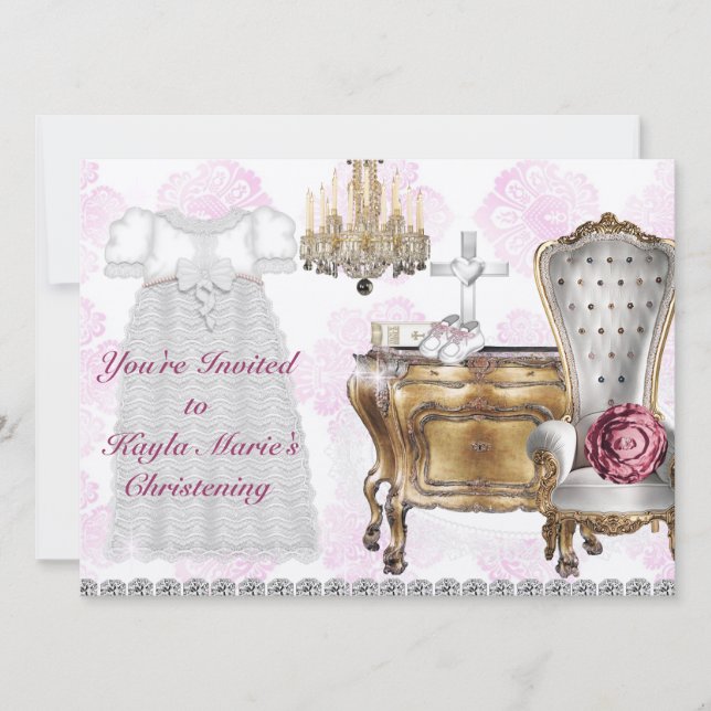 Convites Chamadas de Garotas Vintage Christening (Frente)
