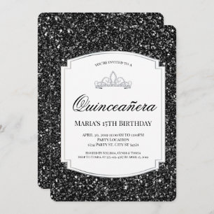 Convites Chamadas de Quinceañera com Glitter Preto