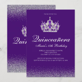 Convites Chamadas de Quinceanera com Glitter Roxo