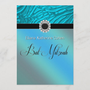 Convites Chamadas de Teal Blue Zebra Bat Mitzvah