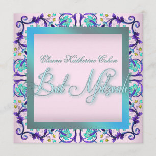 Convites Chamadas do Teal Blue Bat Mitzvah