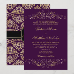 Convites Chamadas Elegantes de EggPlant Douradas Flourish D