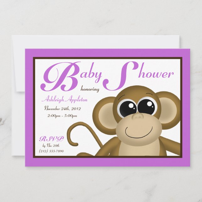Convites Chamadas para bebê roxo de macaco giro (Frente)