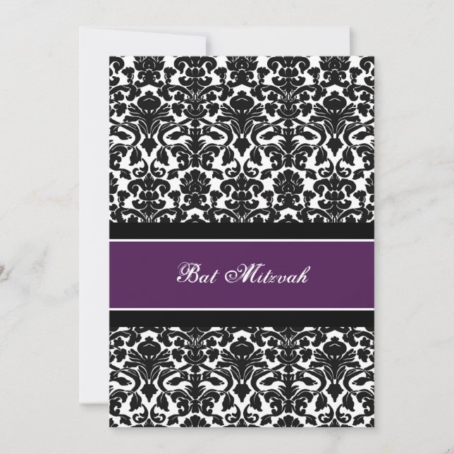Convites Chamadas Plum Damask Bat Mitzvah (Frente)