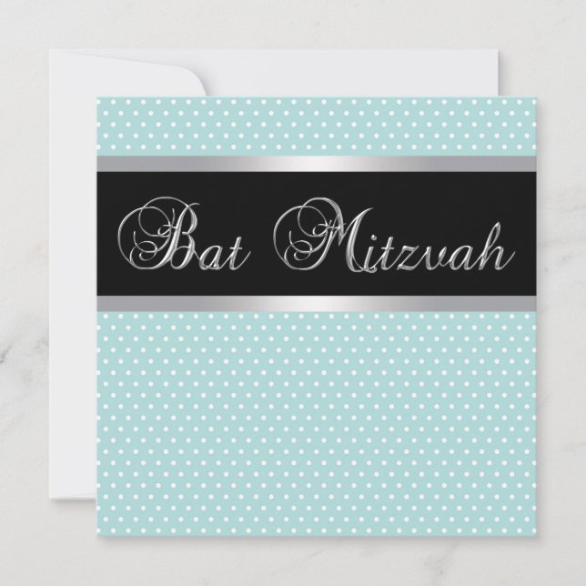 Convites Chamadas Teal Blue Bat Mitzvah (Frente)