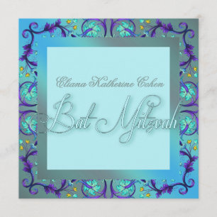 Convites Chamadas Teal Blue Bat Mitzvah