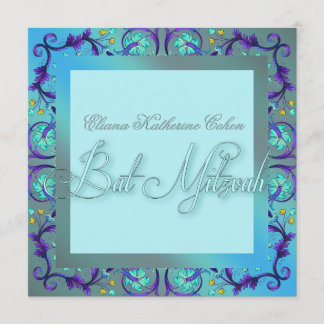 Convites Chamadas Teal Blue Bat Mitzvah