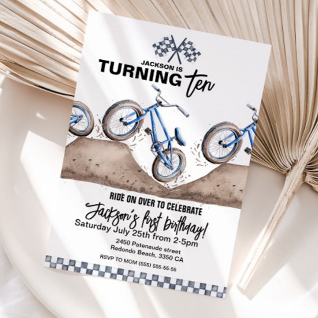 Convites Chamado de aniversário de bicicleta Blue BMX (Blue BMX Bike Birthday invitation. Any age)