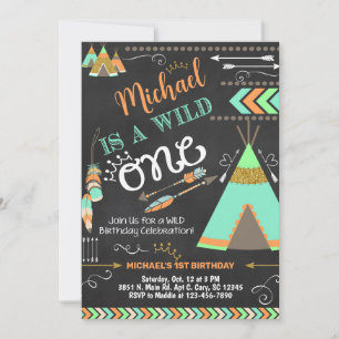 Convites Chamado de primeiro aniversario do Teepee Wild One