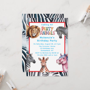 Convites Chamando a Festa de aniversário de todos os animai