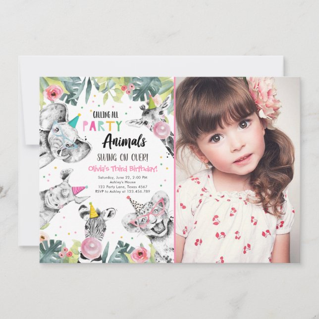 Convites Chamando A Garota De Todos Os Animais De Festas Sa (Frente)